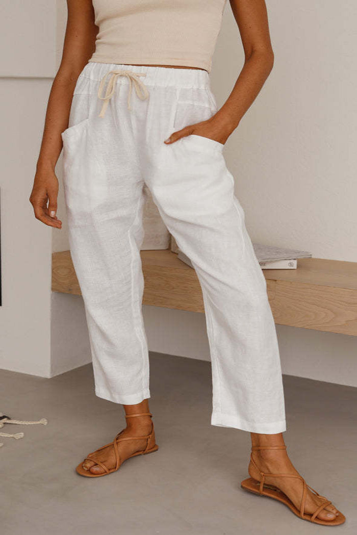 Women's Loose Casual Lace-Up Cotton Linen Pants