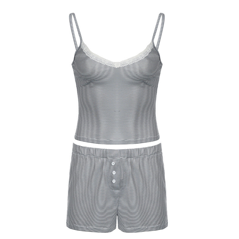 Ensemble deux pièces sexy en dentelle à carreaux et short taille haute pour femme