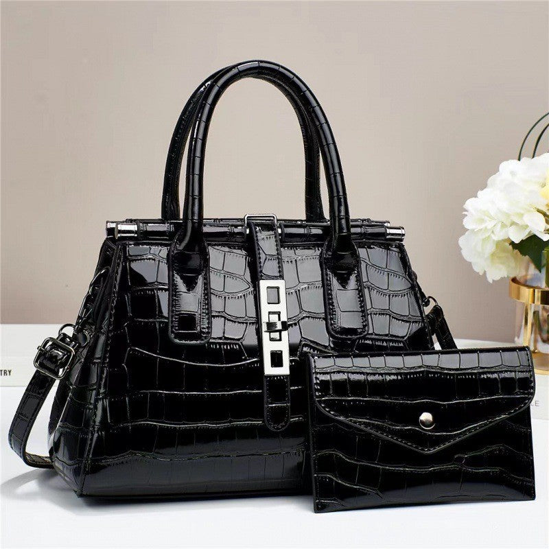Women Fashionable Bright Leather Large Capacity Handbag