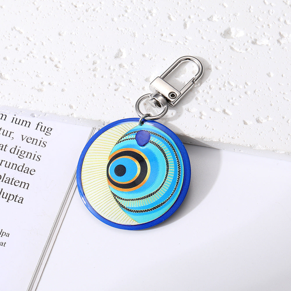 Women Retro Bohemian Round Devil Eye Keychain Set