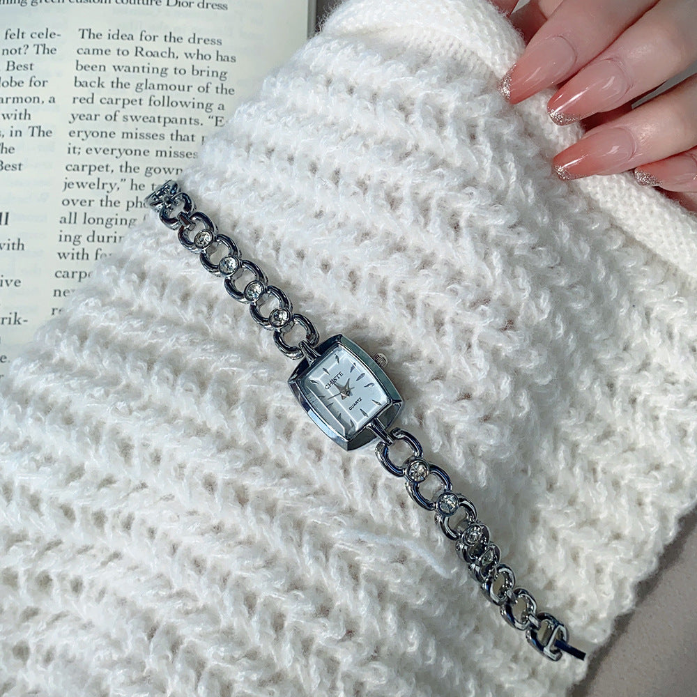 Women Fashion Solid Color Square Rhinestone Bracelet Watch