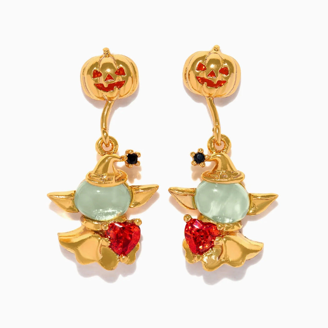 Pendientes creativos de Halloween con dibujos animados de cobre bañados en oro