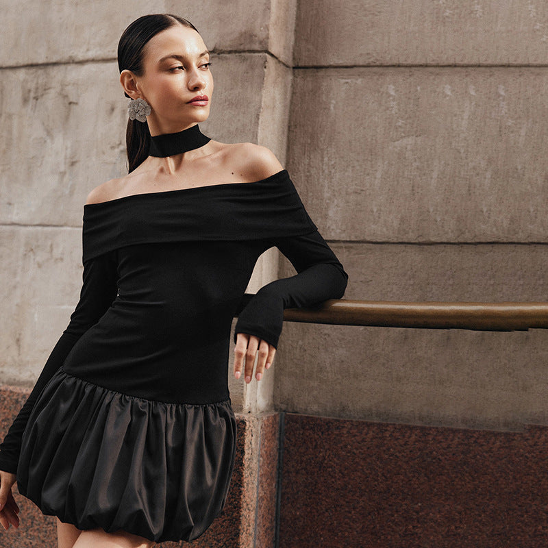 Robe sexy à manches longues et épaules dénudées pour femme