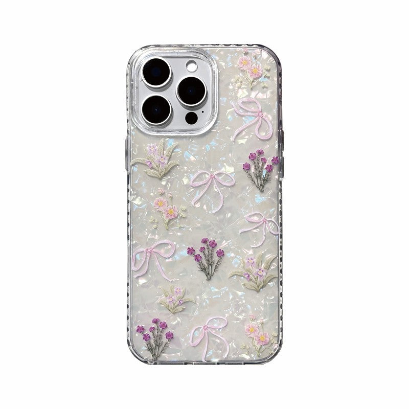 Funda de teléfono de TPU suave con lazo y flores pequeñas para mujer