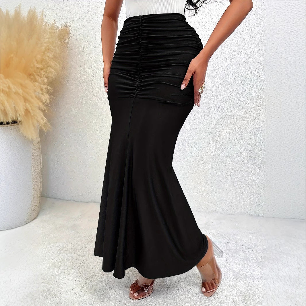 Women Fashion Solid Color Elastic Waist Fishtail Skirt