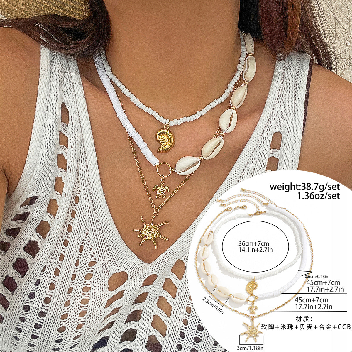 Collar de turquesa con concha estilo marinero informal bohemio