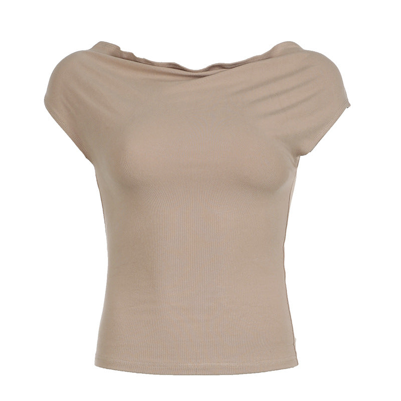 Women Fashion Solid Color Off-Shoulder T-Shirt