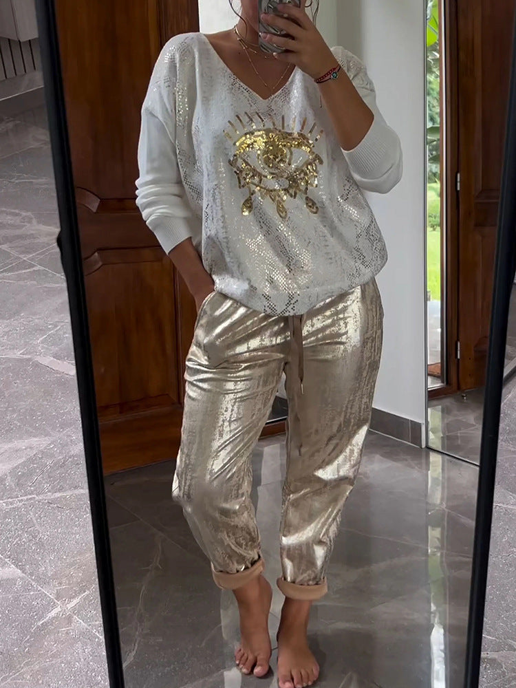 Conjunto de top bronceador con diseño de ojo malvado informal a la moda para mujer