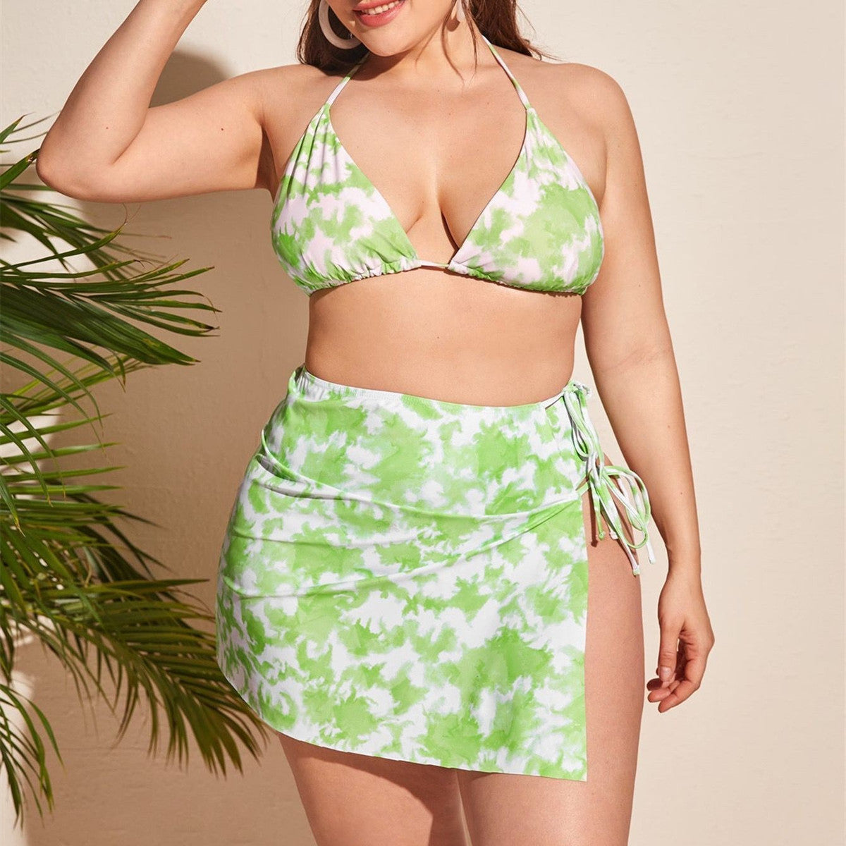 Bikini trois pièces imprimé tie-dye grande taille pour femme