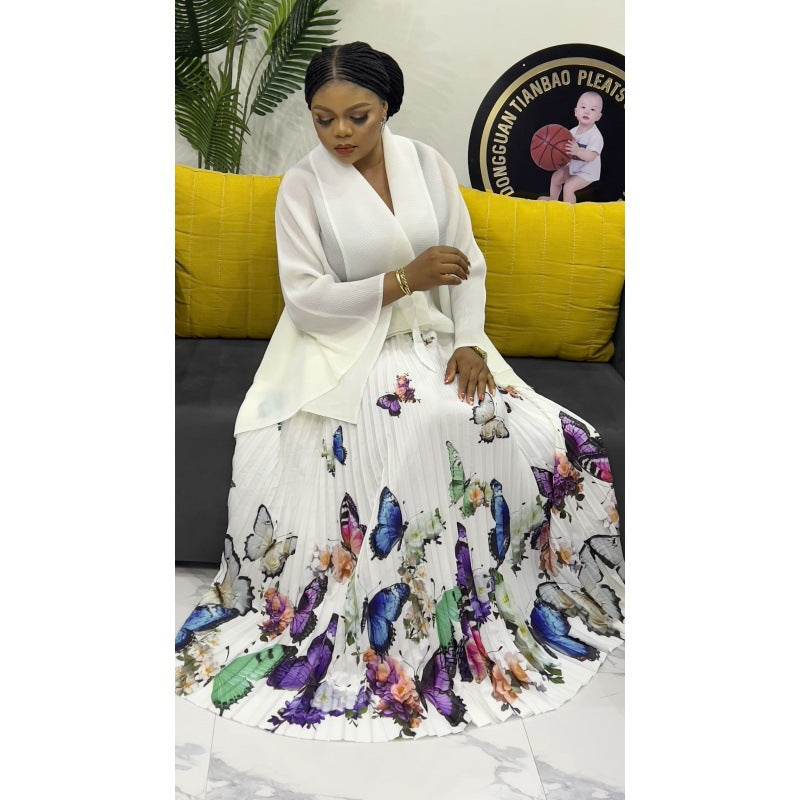African Women Butterfly Print Irregular Plus Size Skirt Set