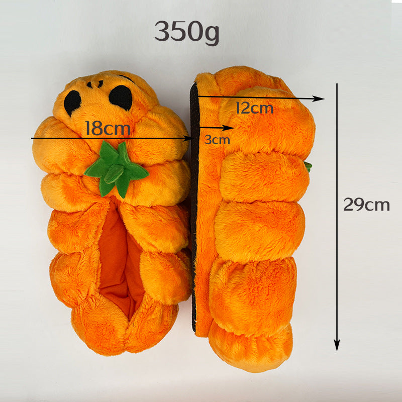 Zapatillas de casa de peluche con forma de calabaza de Halloween