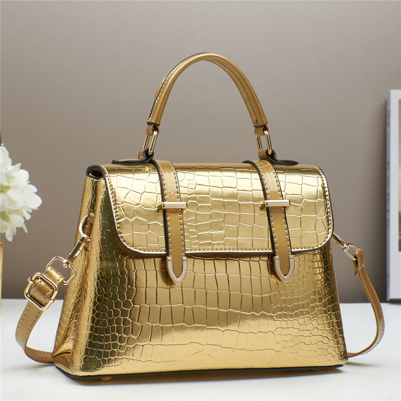 Sac à main en cuir brillant à motif crocodile pour femme