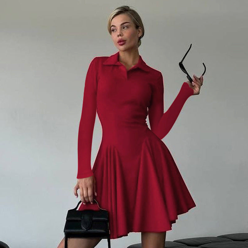 Vestido mini con cuello polo de color liso y sencillo para mujer