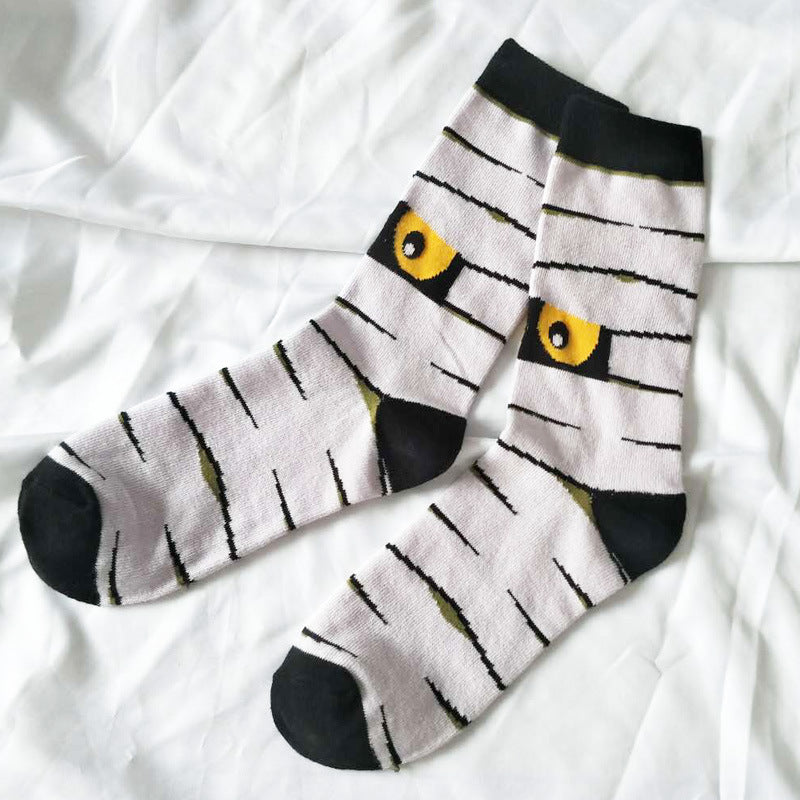 Chaussettes unisexes motif citrouille d'Halloween avec des yeux amusants