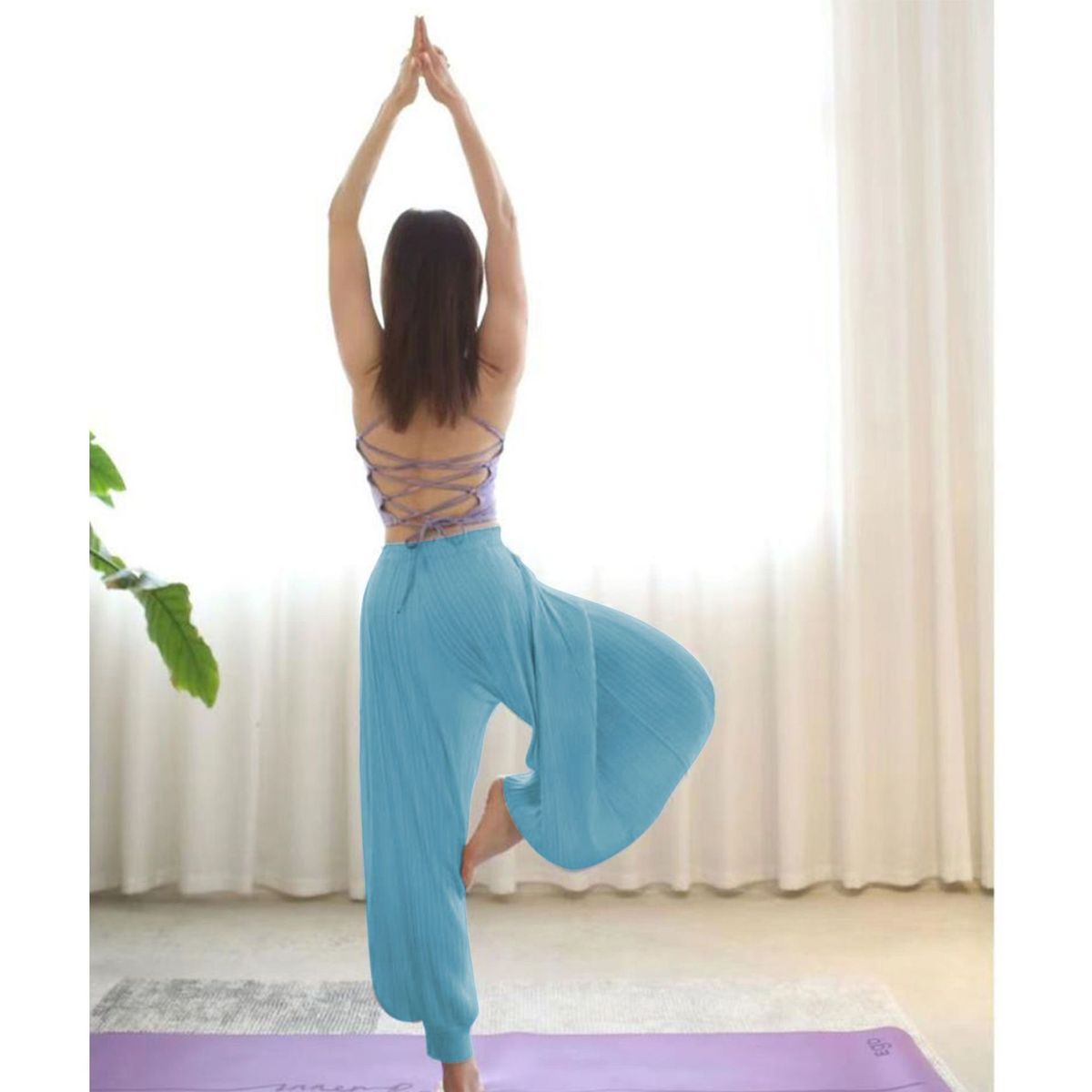 Pantalones de yoga holgados de color sólido informales para mujer
