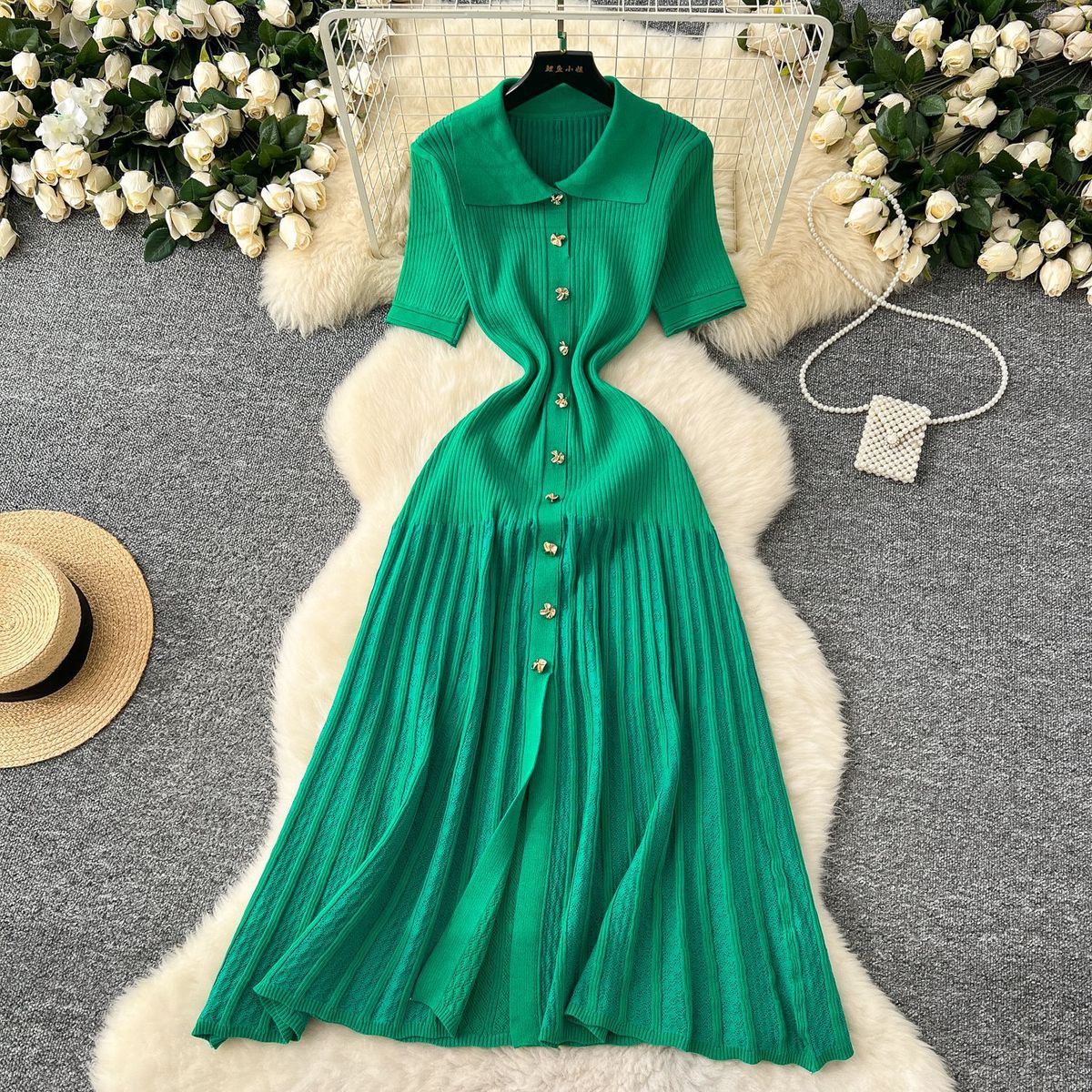 Women Fashion Elegant Solid Color Knitted Dress
