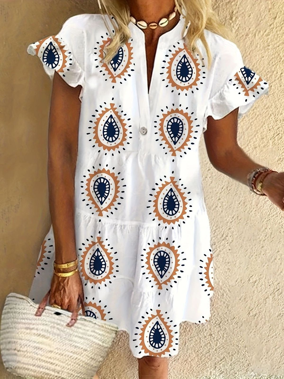 Robe imprimée décontractée à col en V pour femme