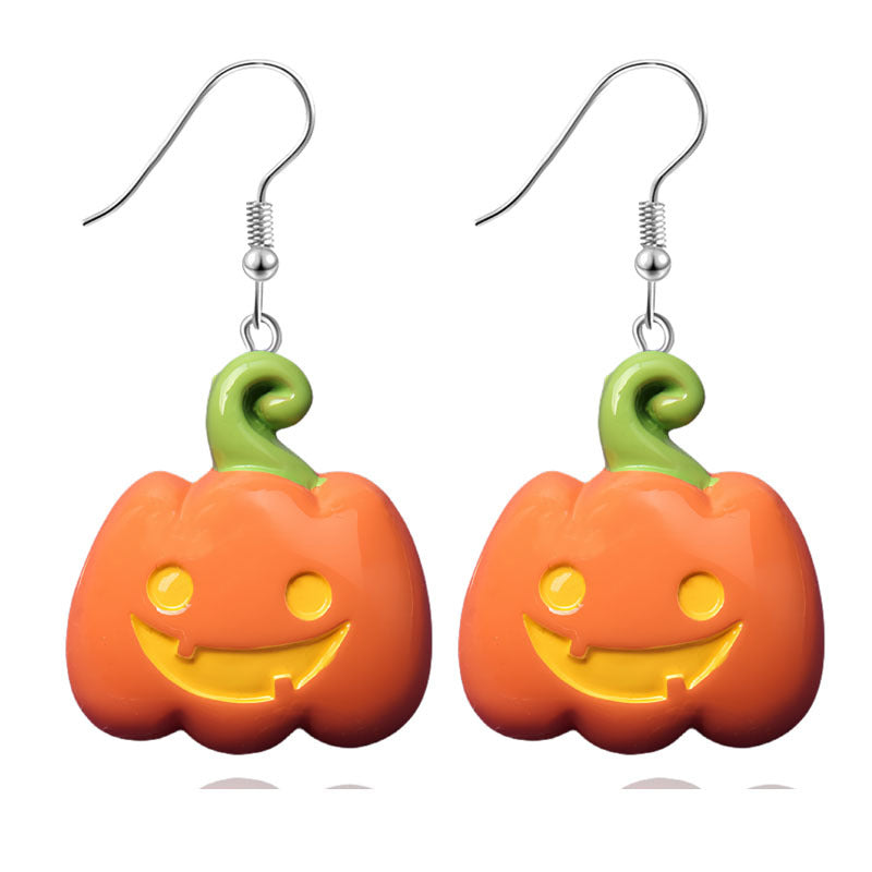 Pendientes de resina con diseño divertido de murciélago, calabaza y fantasma para Halloween para mujer