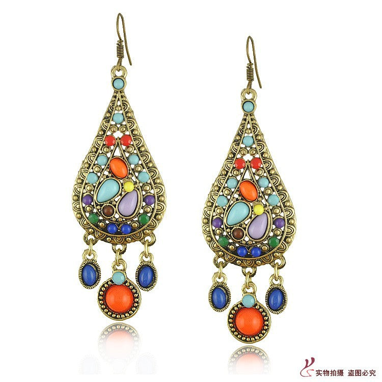 Boucles d'oreilles pendantes multicolores style bohème rétro pour femme