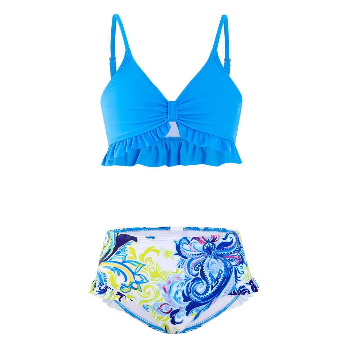 Girl Fashion Cute Pleated Top Printed Shorts Swimwear