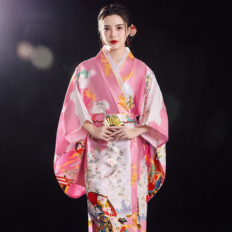 Fashion Vintage Japanese Kimono Women Satin Large Size Pajamas