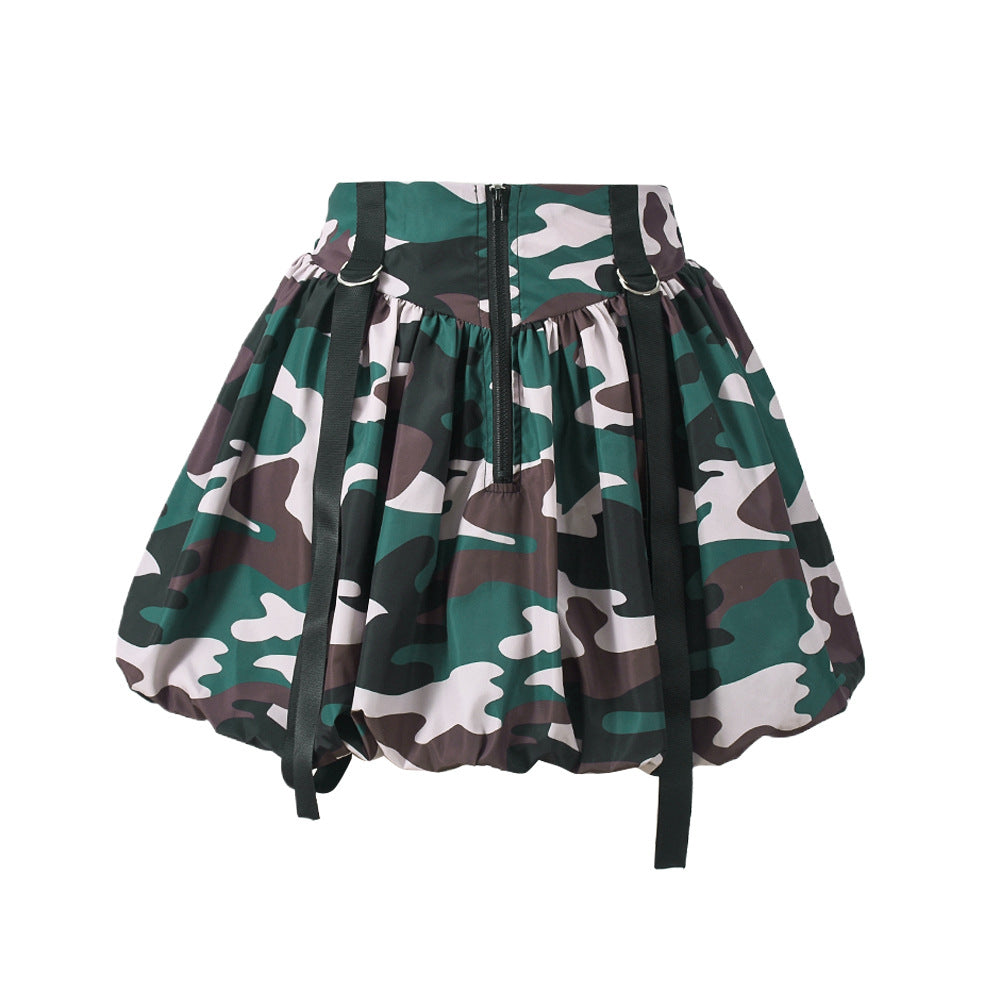 Falda plisada con cremallera y camuflaje informal de moda para mujer