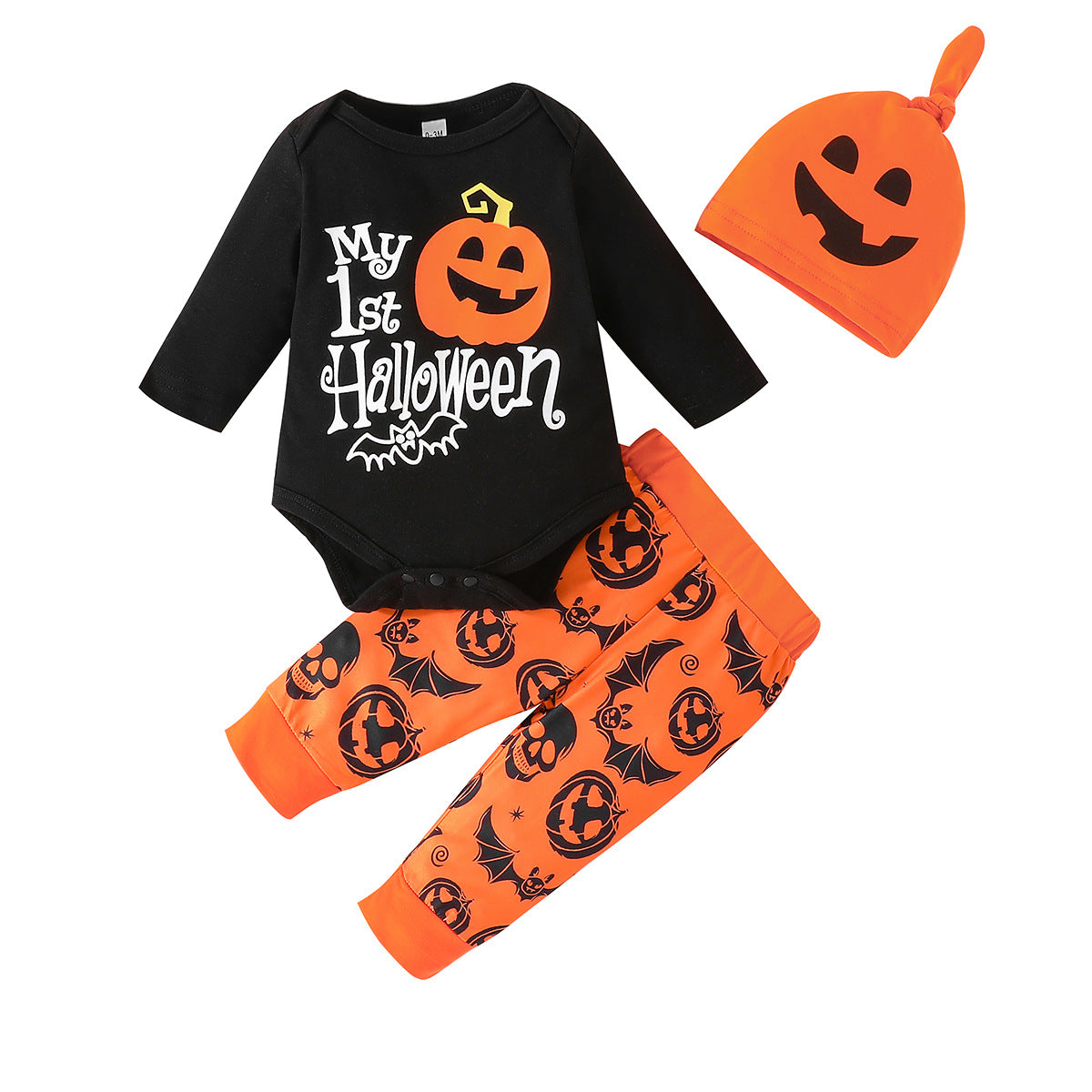Conjunto de mameluco de calabaza de manga larga para niños y niñas