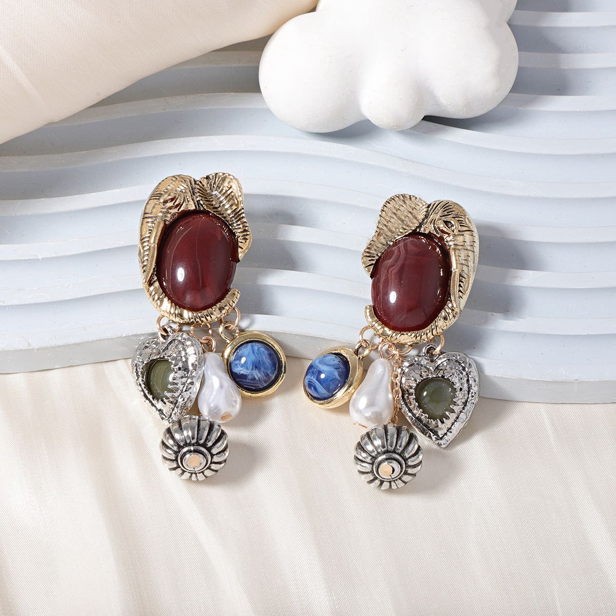 Pendientes retro de imitación de perla con forma de animal para mujer