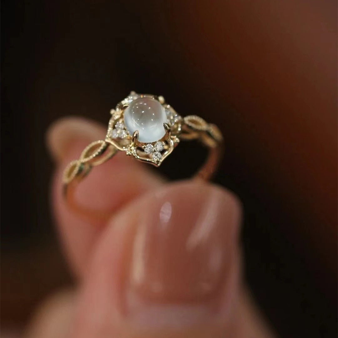 Elegante anillo con piedra preciosa de ojo de gato para mujer