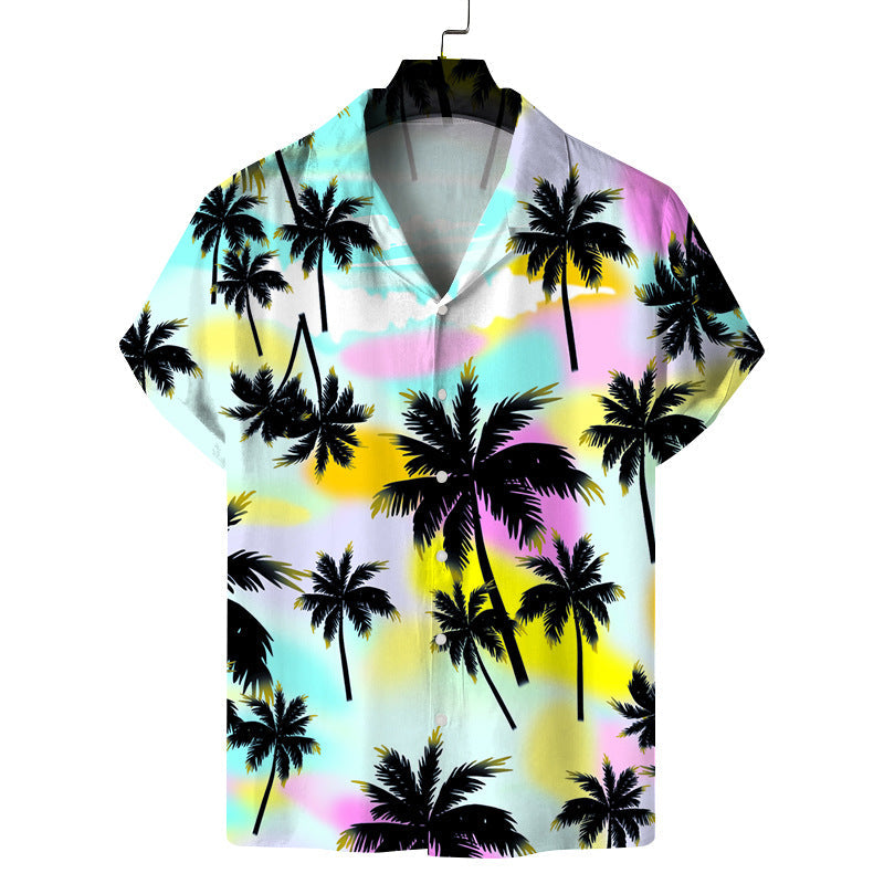 Men Fashion Casual Vacation 3D Palm Tree Print Shirt