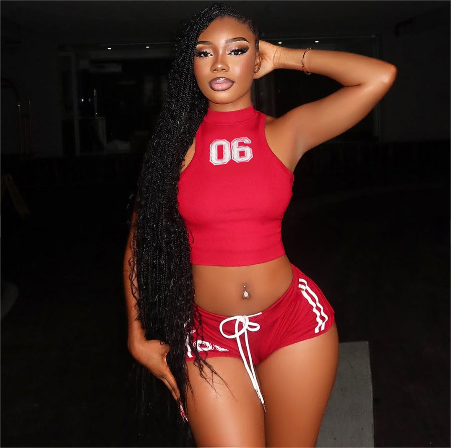 Women Fashion Sexy Letter Printed Tank Top Set