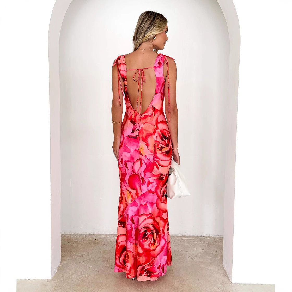 Vestido sexy con cuello en V y estampado floral para mujer