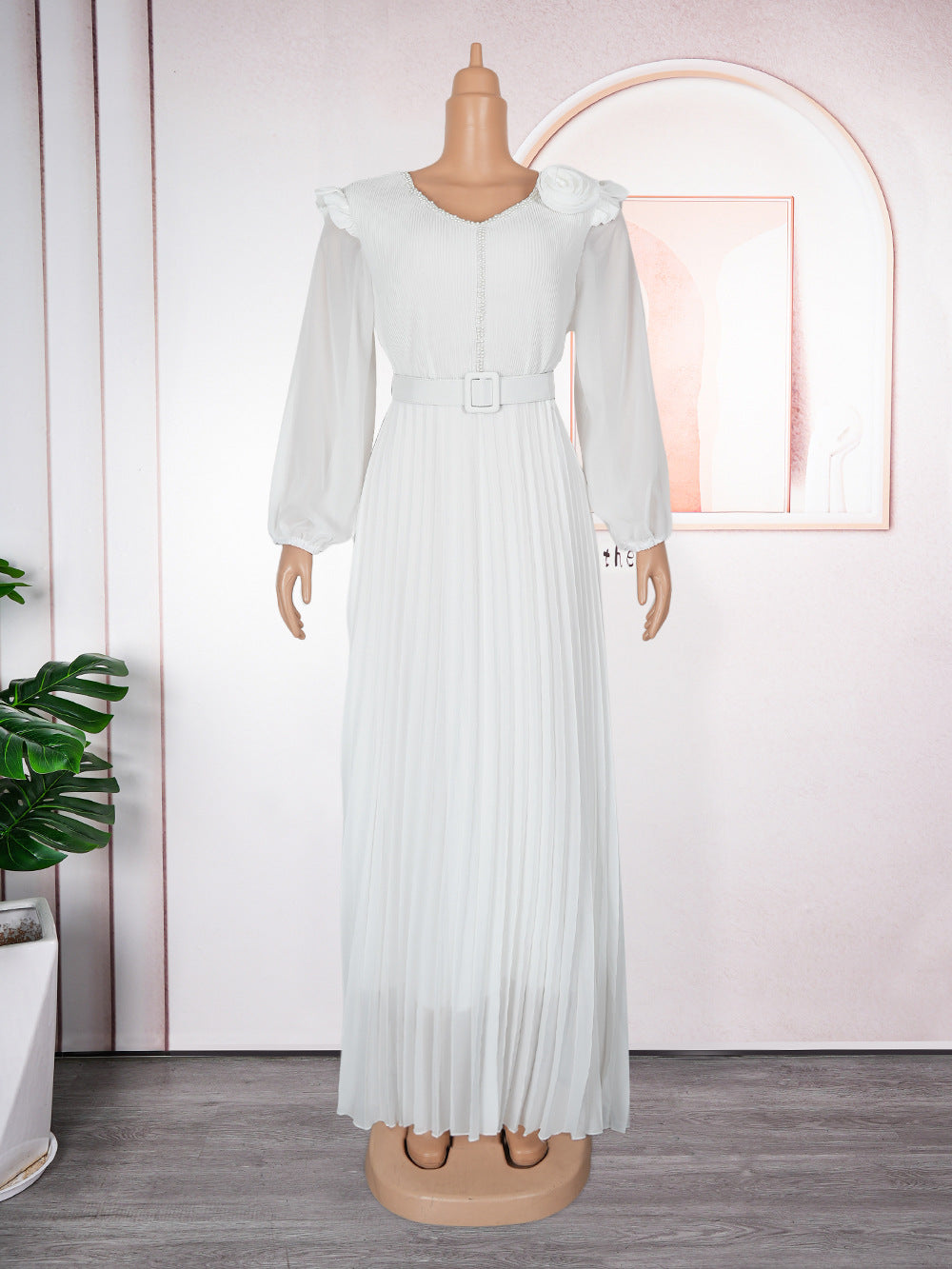 Vestido largo plisado elegante de talla grande para mujer africana