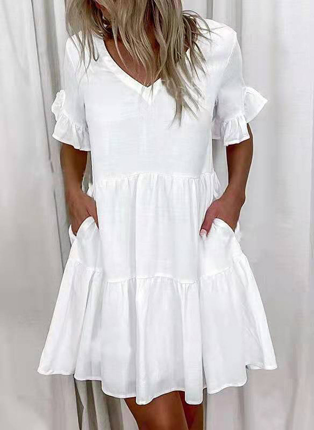 Vestido casual con cuello en V y estampado de bloques de color para mujer