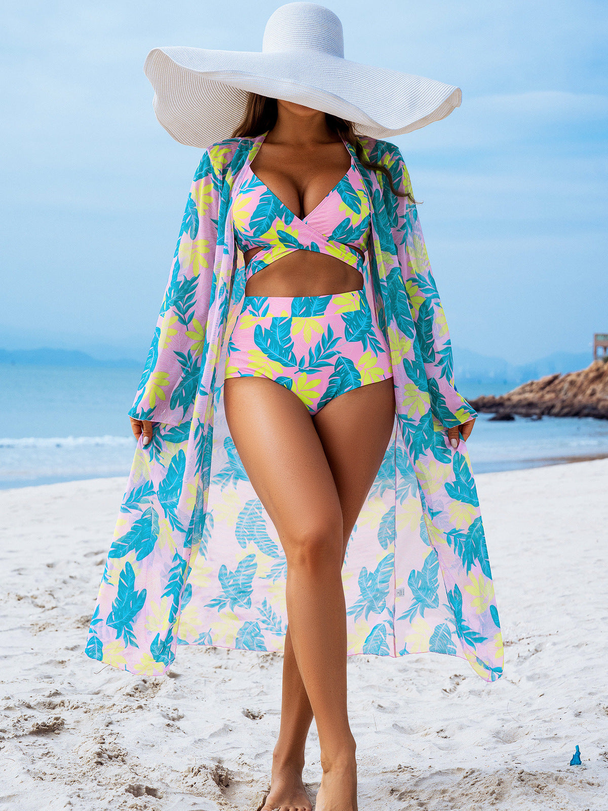 Women Fashion Print Swimsuit Three-Piece Set