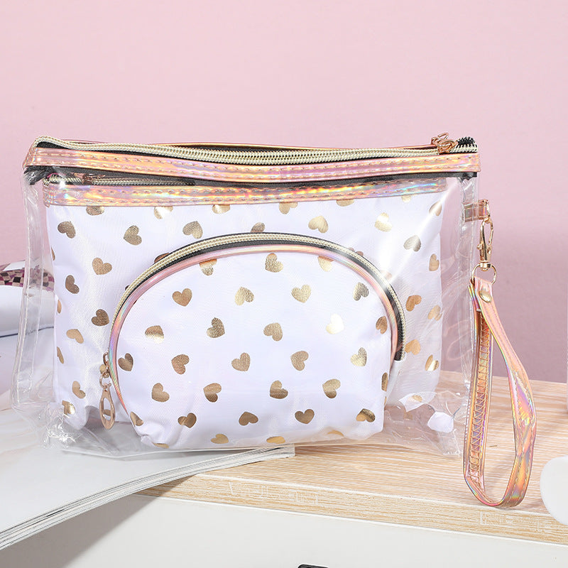 Bolsa de cosméticos de moda con estampado de corazón simple para mujer