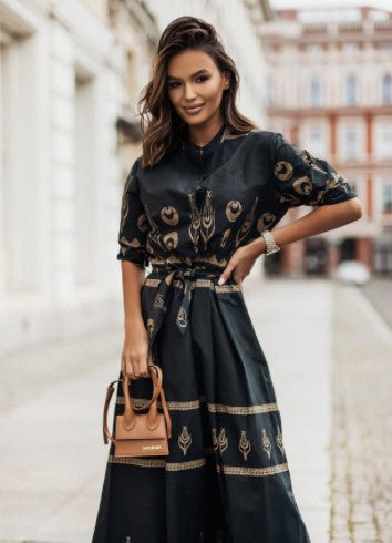 Robe décontractée à lacets en lin imprimé pour femme