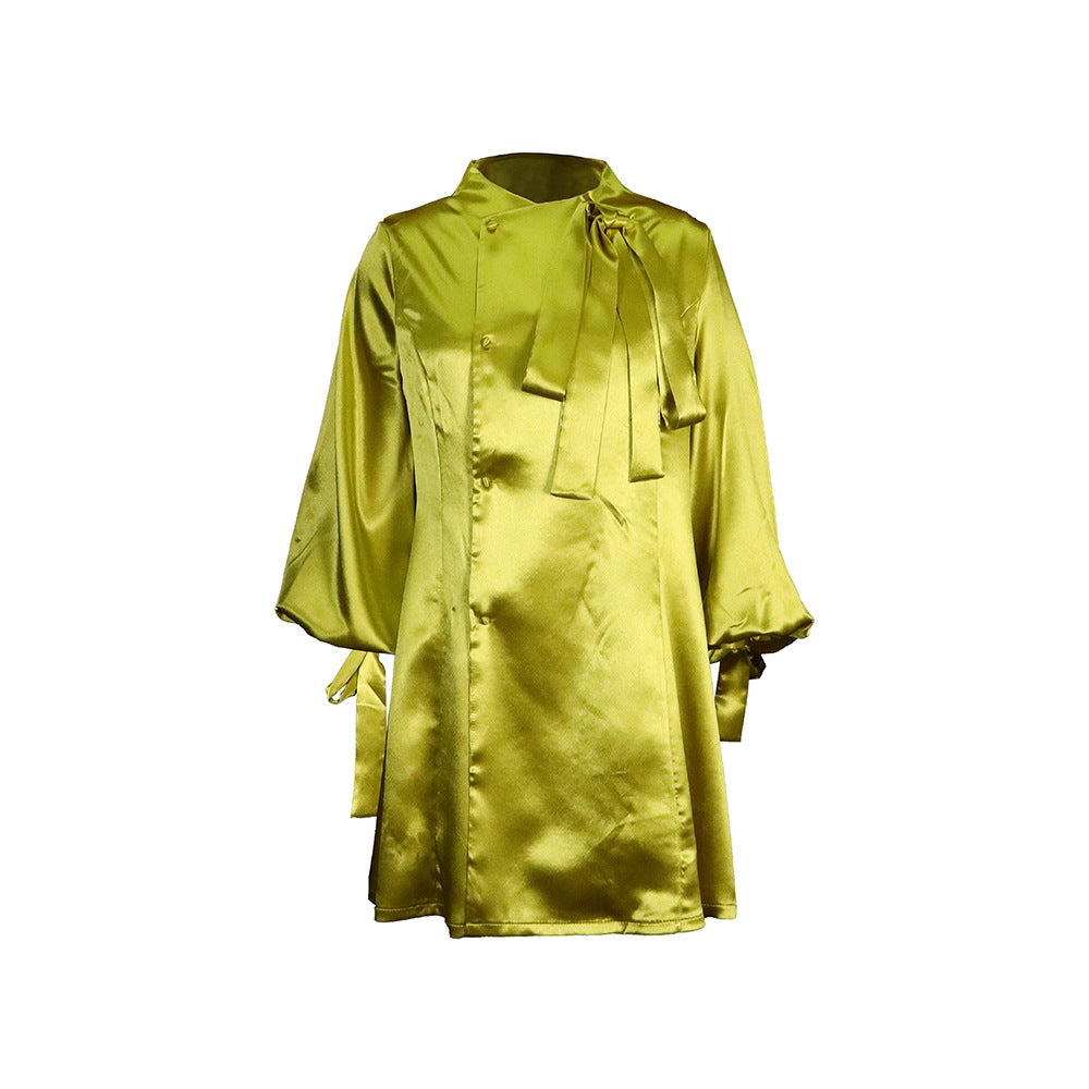 Vestido mini de manga abullonada con tirantes de color liso a la moda para mujer