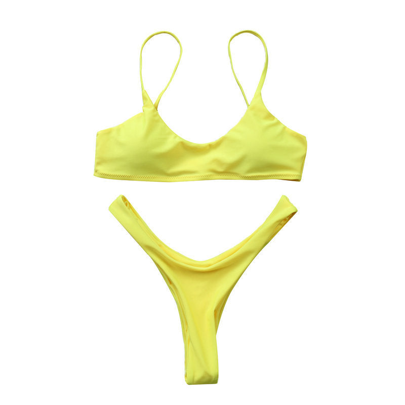 Traje de baño bikini sexy sencillo de color sólido para mujer