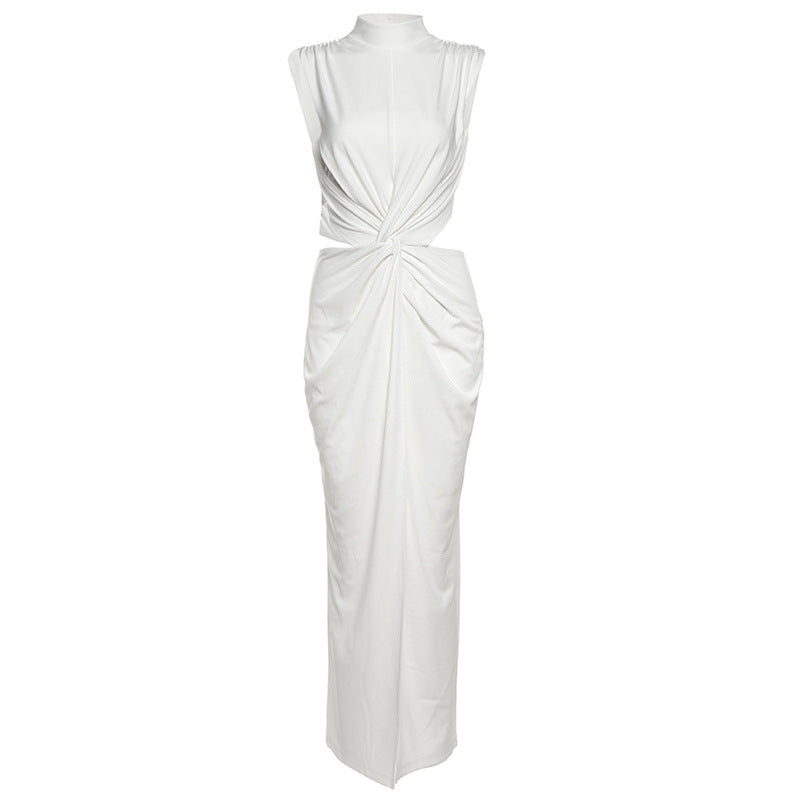 Women Fashion Sexy Solid Color Irregular Hollow-Out Dress