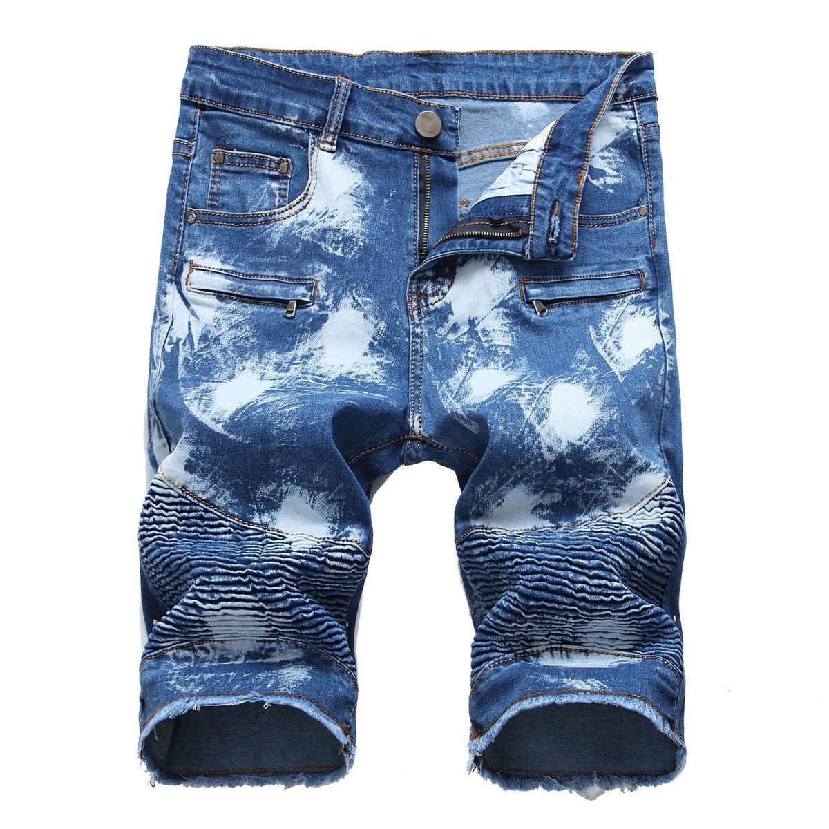Men Fashion Casual Zipper Wrinkle Stretch Denim Shorts