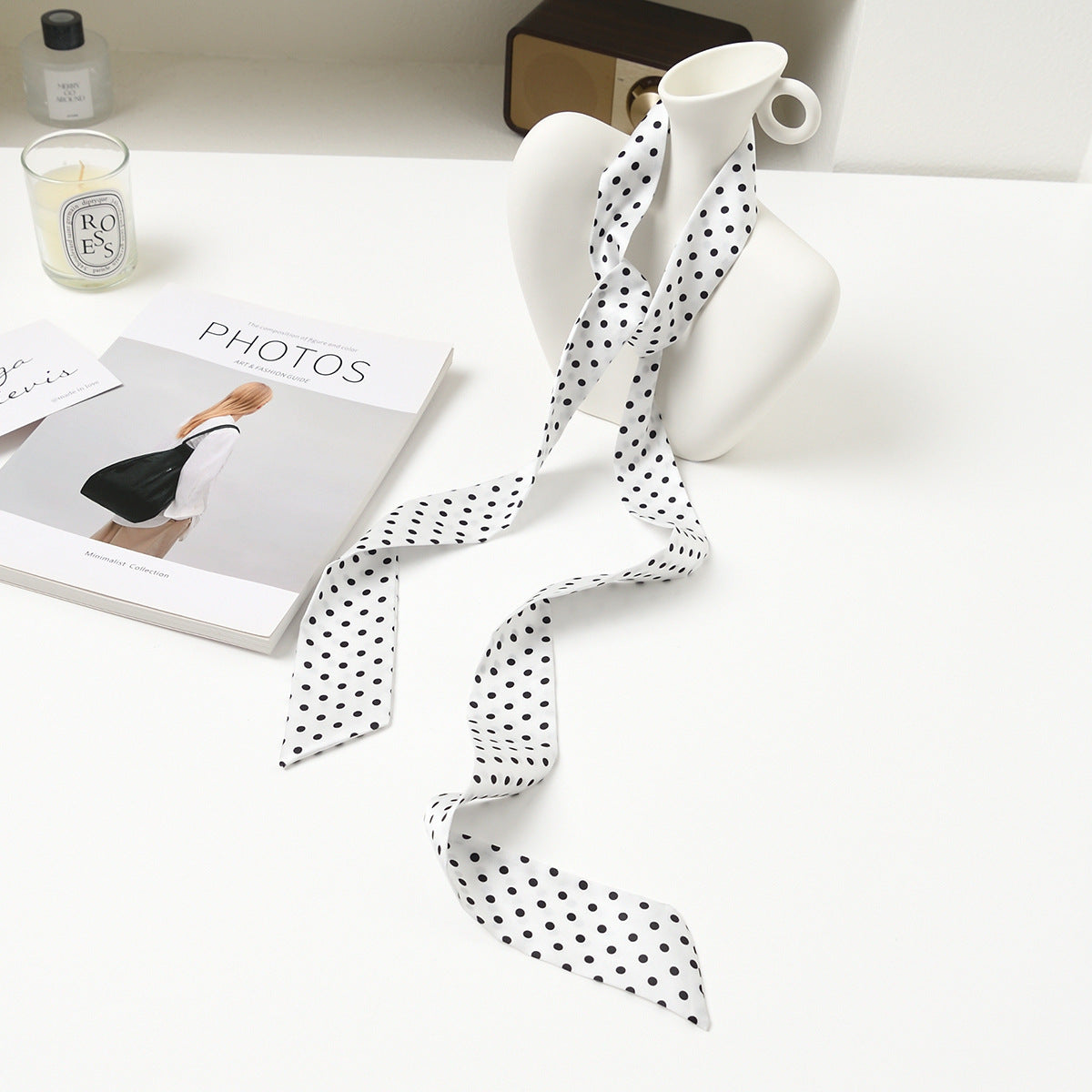 Fashion Dot Printed Bag Handle Silk Scarf