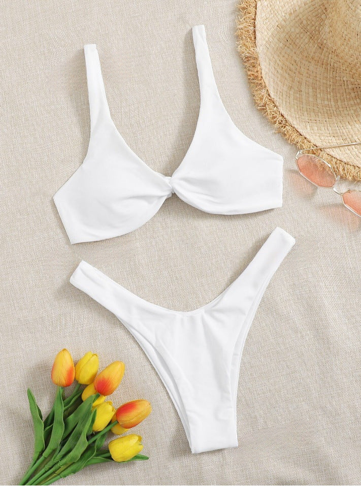 Women Sexy Solid Color Nylon Bikini with Sleeveless Design