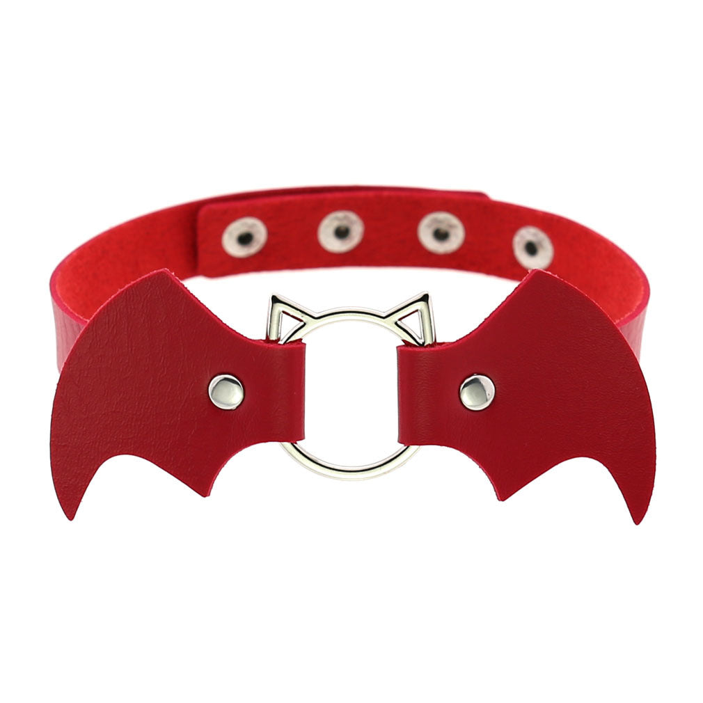 Halloween Women Gothic Bat Pu Leather Chokers