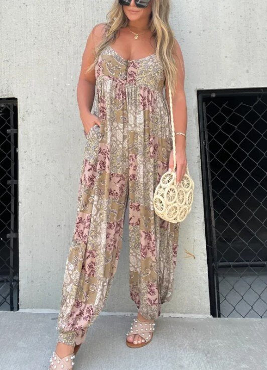 Combinaison florale taille haute pour femme grande taille