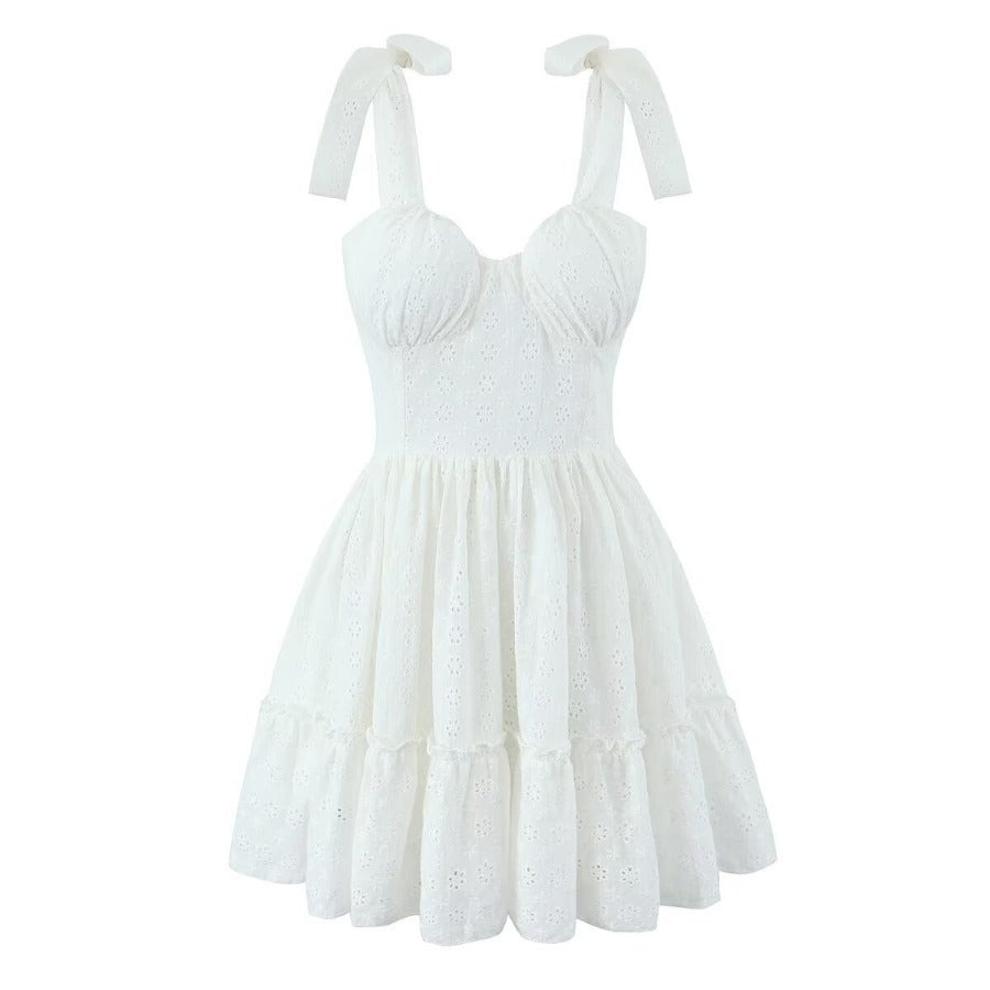 Women'S Solid Color Embroidered V-Neck Sleeveless Dress