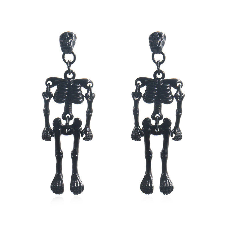 Boucles d'oreilles squelette vintage en alliage pour femme, style Halloween