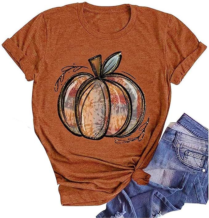 Camiseta de cuello redondo con estampado de fantasma de calabaza de Halloween para mujer
