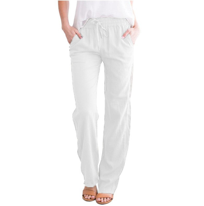 Women Casual Solid Color Cotton Linen Loose Pants