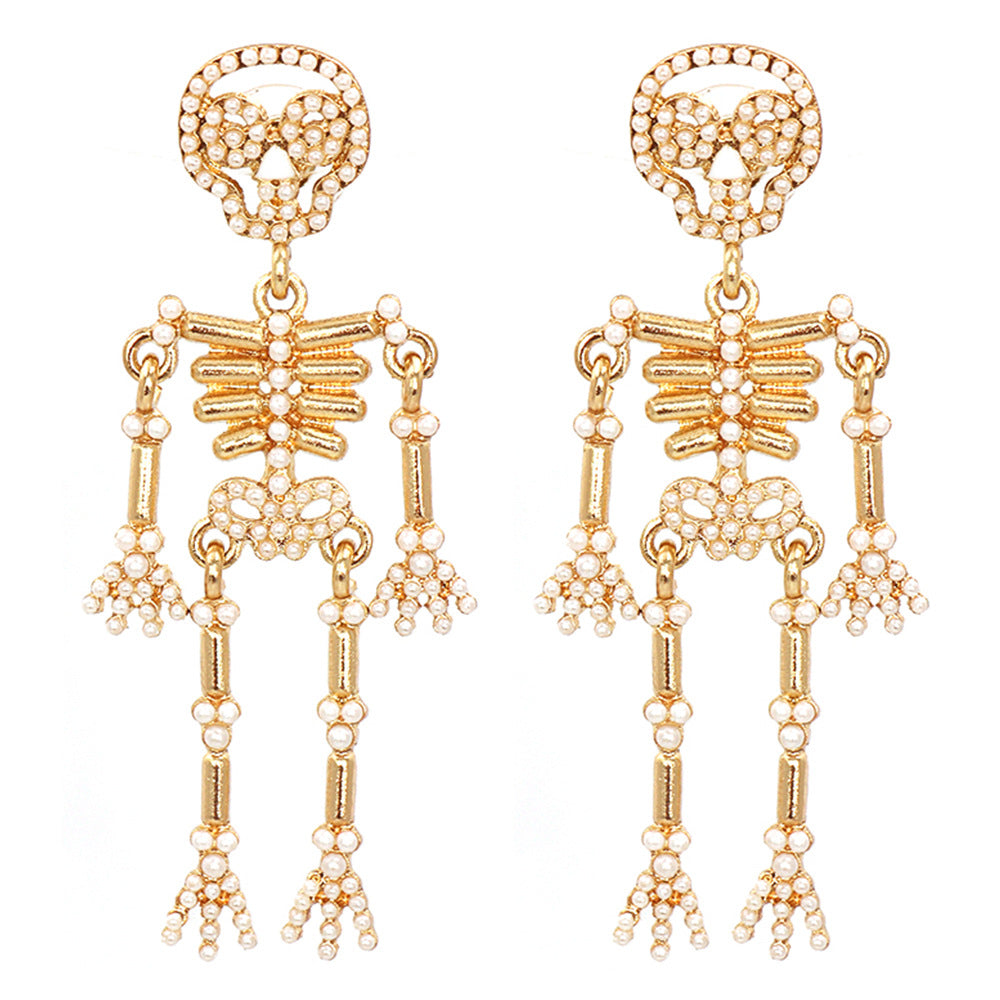 Halloween Fashion Pearl Skull Drop Earrings